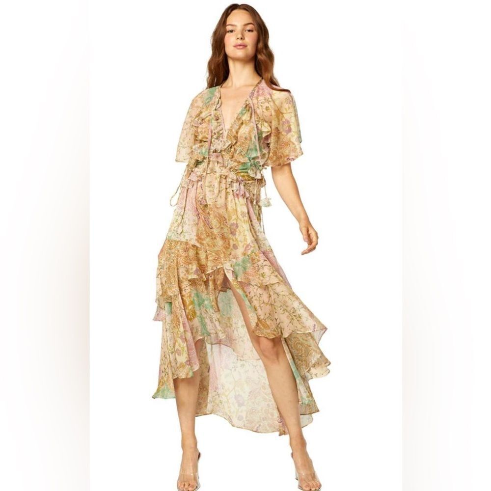 Misa Los Angeles Alana Dress in floral chiffon ruffle. NWT. XS
